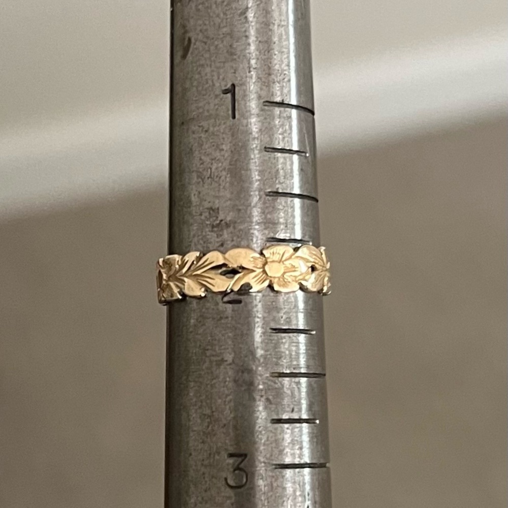 14 K Gold Hawaiian Carved Plumeria Pinkie Ring Size 2- Women's Jewelry - Picture 4 of 14